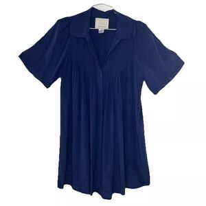 Madison Marcus Silk Navy Button Dress/tunic Short Sleeve Xs